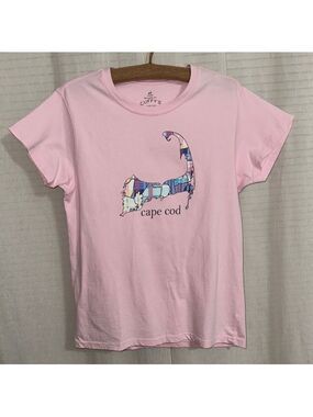 CUFFY’S L Pastel Colors Pink Blue Cape Cod Short Sleeve Relaxed Fit Cotton Tee